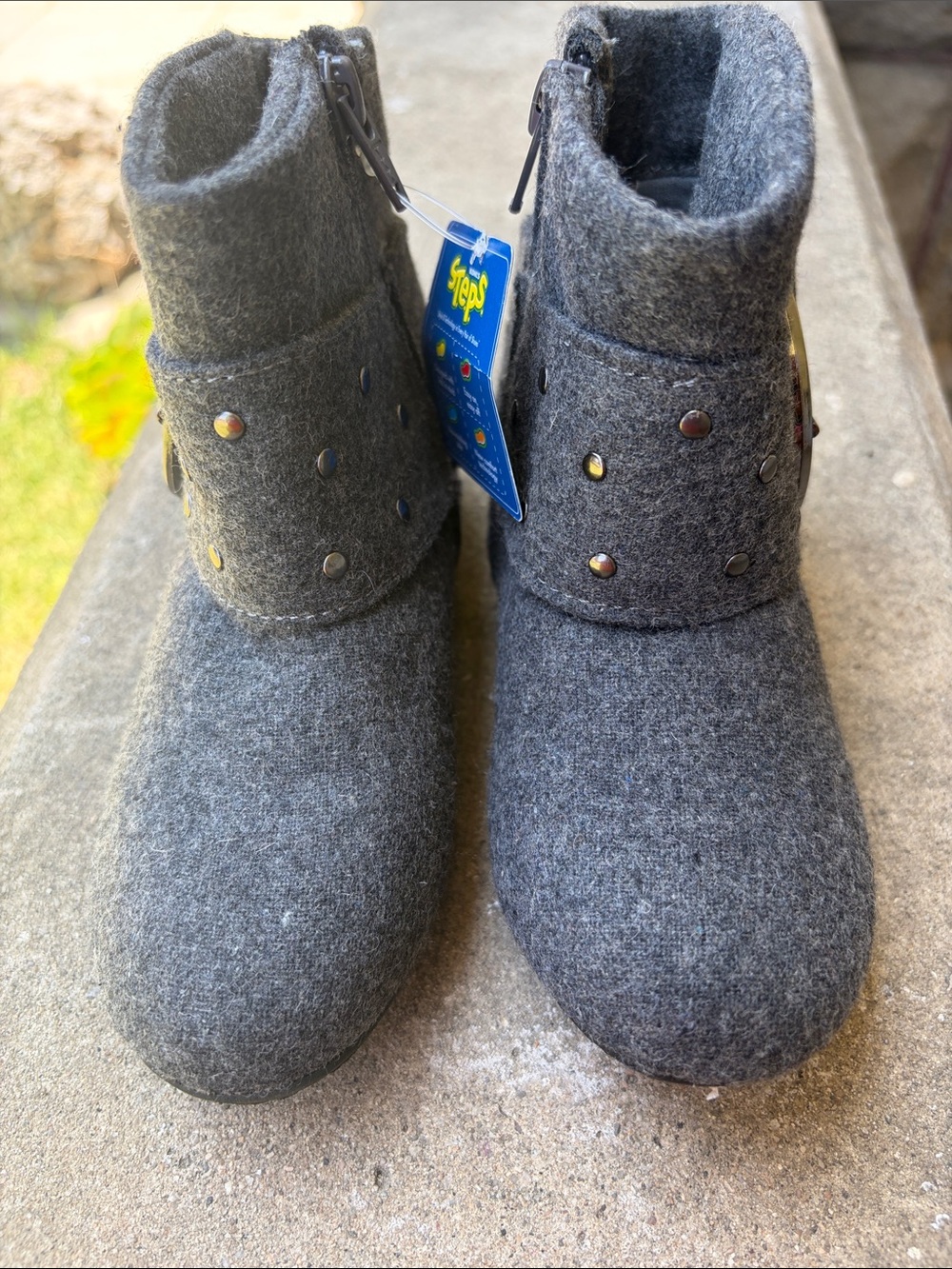 Sonoma Gray Wool-Blend Like Girls' Ankle Boots with Buckle - Picture 3 of 7
